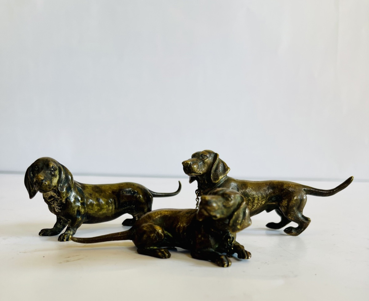 Ensemble de trois bassets en bronze de vienne -photo-6